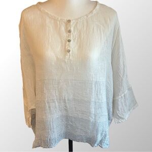 Eileen Fisher Top Women's Small Blue & White 100%‎ Linen Oversized Lightweight